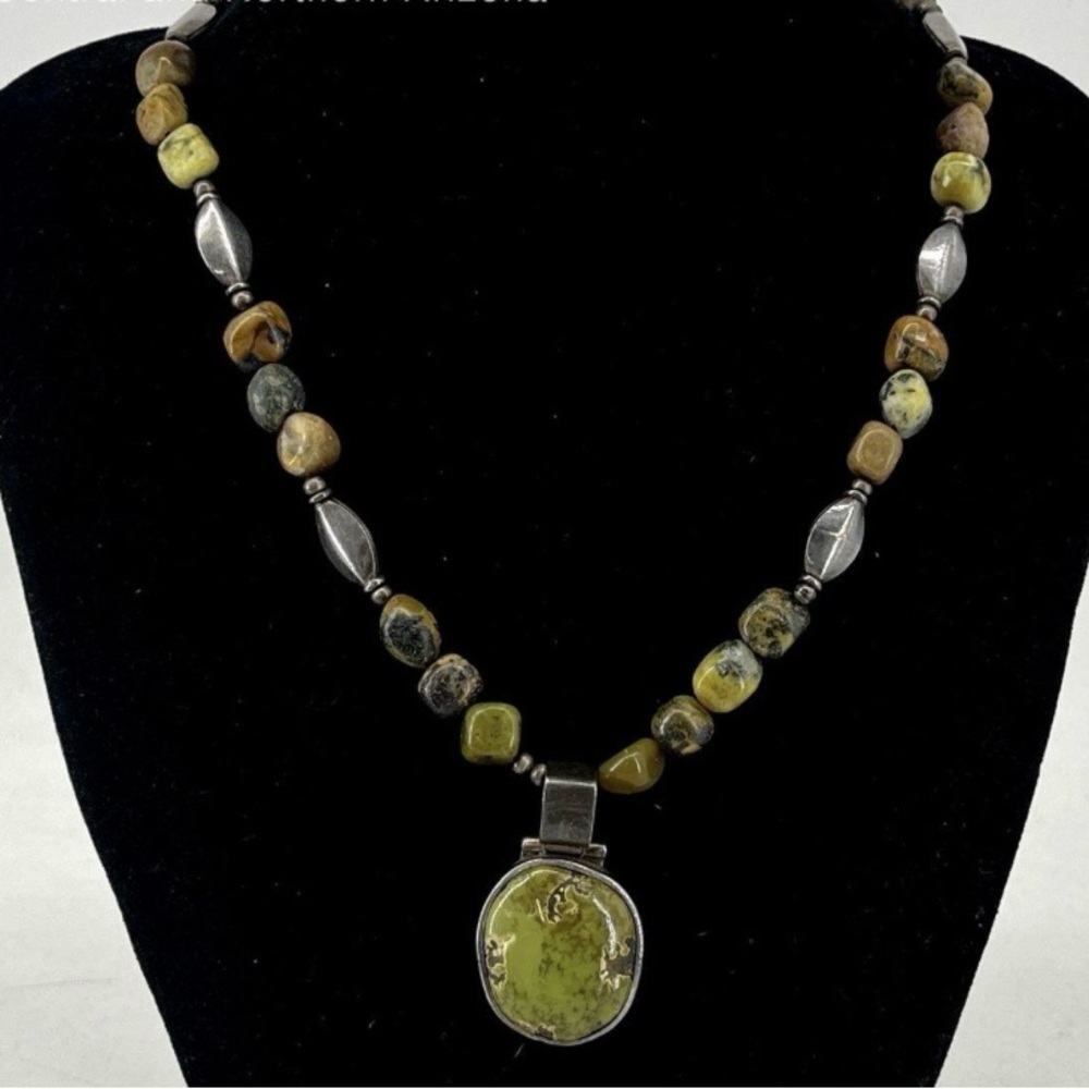 925 Sterling Silver 18.5” Serpentine/Jasper Necklace 50.4g